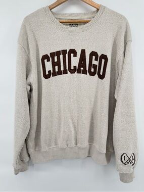 New York Popular brand "Chicago" crewneck sweatshirt stone & brown Men's XL